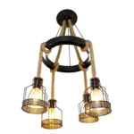 Lámpara De Cáñamo Circulo Industrial Vintage 4 Jaulas Incluye Ampolletas - Imagen 2