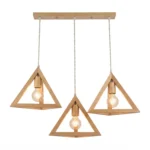 Lámpara Colgante Madera Triangular Triple Sin Ampolleta - Imagen 3
