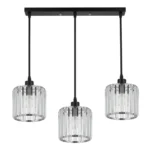 Lampara Colgante Porta E27 TRIPLE Negro-Vidrio Elegante