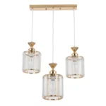 Lampara Colgante Porta E27 TRIPLE Dorado-Vidrio Elegante - Imagen 2