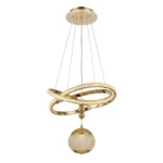 Lámpara Colgante LED de Dos Aros Entrelazados con esfera Central Dorado 3CC Ajustable
